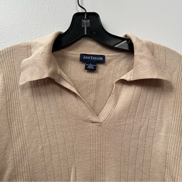 Ann Taylor | Vintage Cream Collar Sweater Tee Sz L - Picture 3 of 5